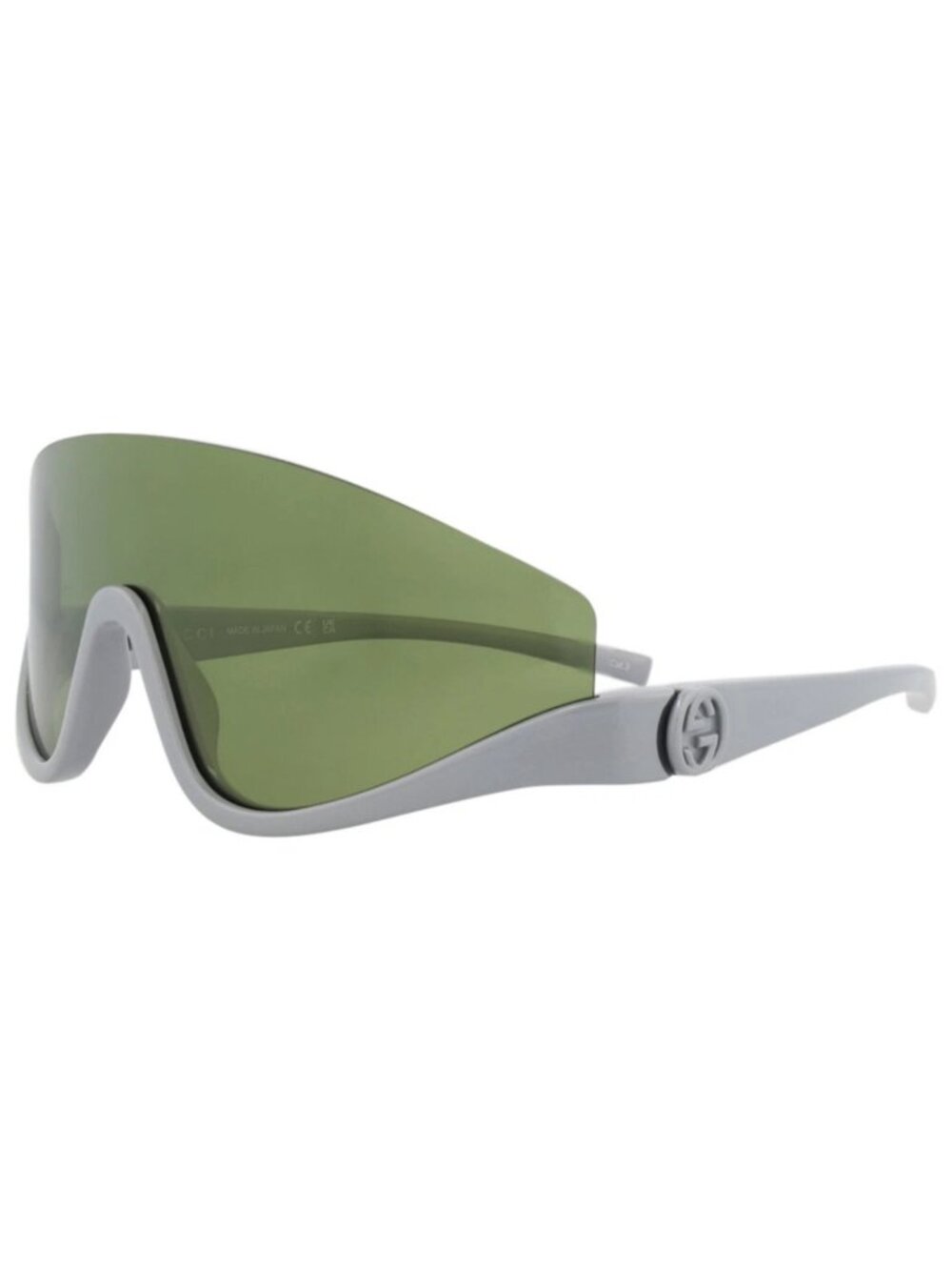 New Gucci Women's Sunglasses Shield Wrap Injection Frame Silver Silver Green